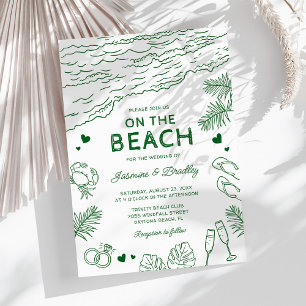Whimsical Doodle Beach Wedding Invitation