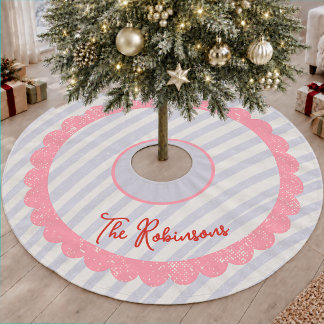 Whimsical Doodle Blue Pink Christmas Party Brushed Polyester Tree Skirt