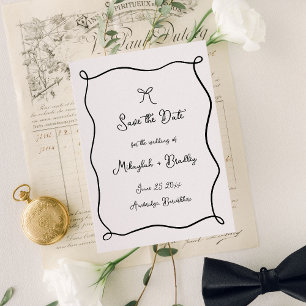 Whimsical Doodle Bow Black & White Wedding Save The Date