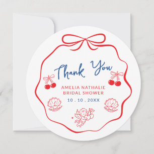 Whimsical Doodle bow bridal shower thank you Card