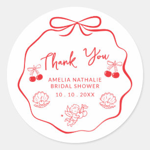Whimsical Doodle bow bridal shower thank you  Classic Round Sticker