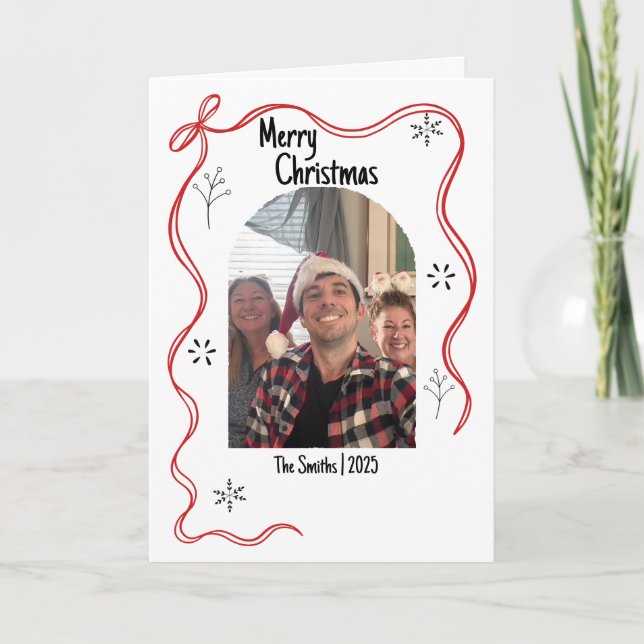 Whimsical Doodle Christmas Card with Photo (Front)