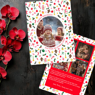 Whimsical Doodle Christmas Custom 5 Photo Collage Holiday Card