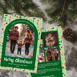 Whimsical Doodle Christmas Custom Arch 5 Photo Holiday Card