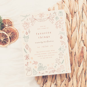 Whimsical Doodle Favourite Things Christmas Party Invitation