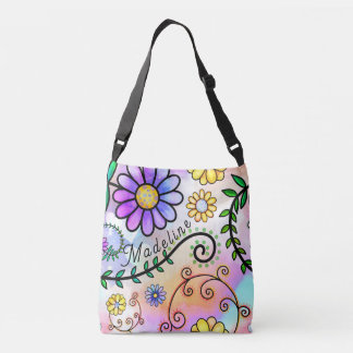 Whimsical, Doodle flowers all over Crossbody Bag