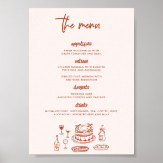 Whimsical Doodle Food Drawing Wedding Poster