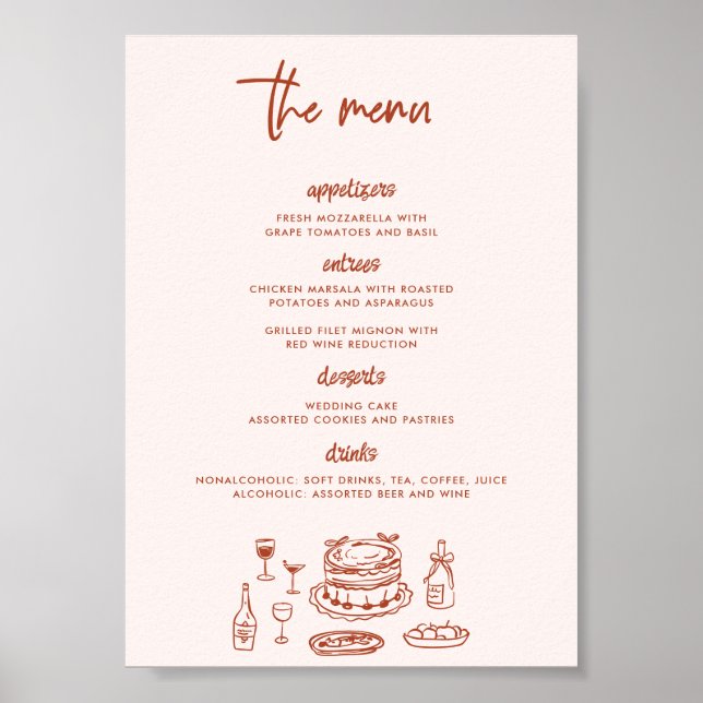Whimsical Doodle Food Drawing Wedding Poster (Front)