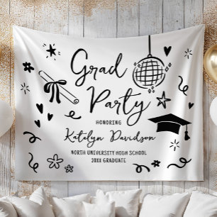 Whimsical Doodle Grad Party Graduation Backdrop Tapestry
