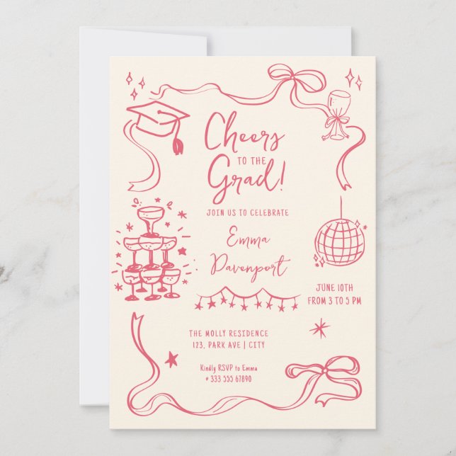 Whimsical doodle Graduation Party Invitation (Front)