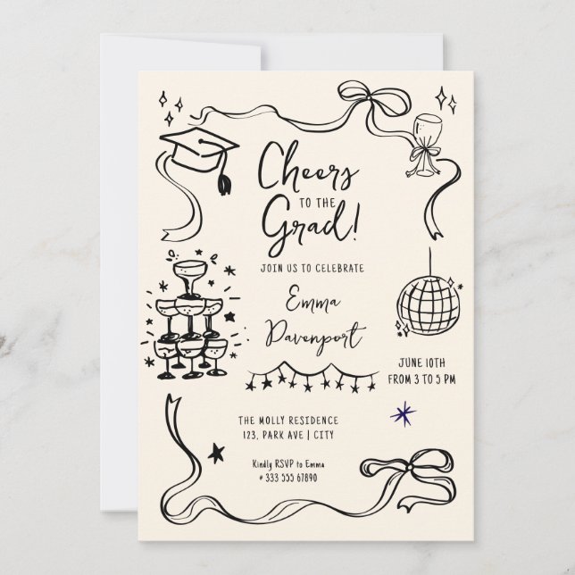Whimsical doodle Graduation Party Invitation (Front)