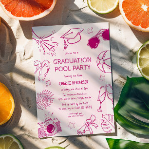 Whimsical Doodle Graduation Pool Party  Invitation