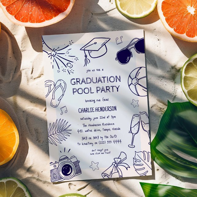 Whimsical Doodle Graduation Pool Party  Invitation (Creator Uploaded)
