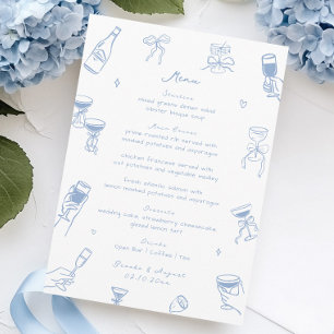 Whimsical Doodle Hand Drawn Dusty Blue Wedding Menu