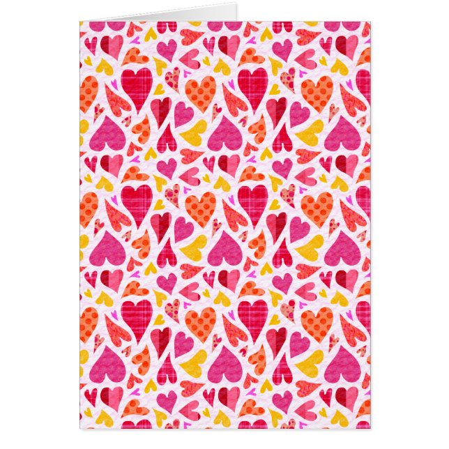 Whimsical Doodle Hearts Pattern Valentine's Card (Front)