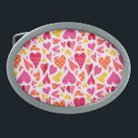 Whimsical Doodle Hearts with Patterns and Texture Belt Buckle<br><div class="desc">This pretty, whimsical pattern has interlocking hearts done in a doodle style. They're made in shades of purple, pink, orange and yellow on an off-white background. Some hearts have polka dots, others plaid or stripes. They all seem to float around each other and interlock on this sweet, fun design that...</div>