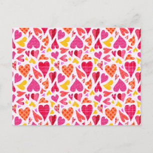 Whimsical Doodle Hearts with Patterns and Texture Postcard