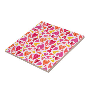 Whimsical Doodle Hearts with Patterns and Texture Tile