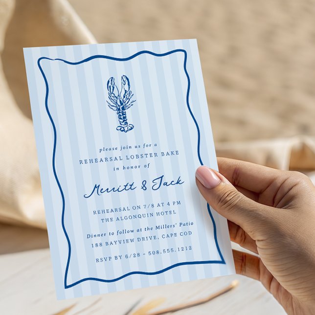 Whimsical Doodle Lobster Bake Rehearsal Dinner Invitation (Coastal lobster bake rehearsal dinner invitations)