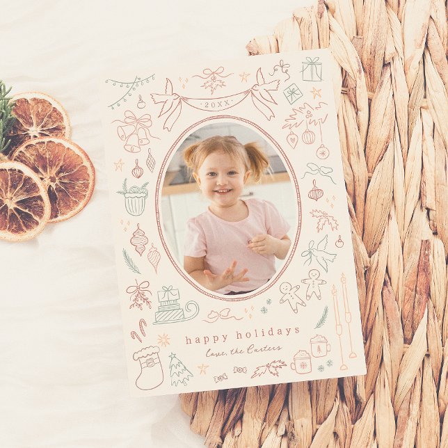 Whimsical Doodle Modern Christmas Holiday Photo (Creator Uploaded)