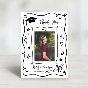 Whimsical Doodle Photo Graduation Thank You Card