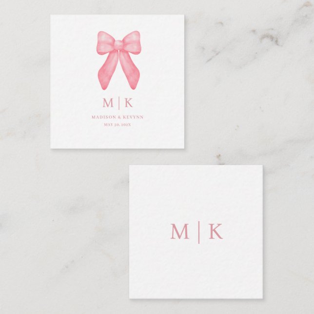 Whimsical Doodle Pink Bow | Wedding Card (Front/Back)