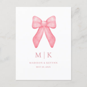 Whimsical Doodle Pink Bow   Wedding Postcard