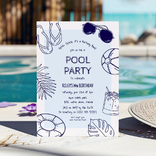 Whimsical Doodle Pool Party Birthday Invitation
