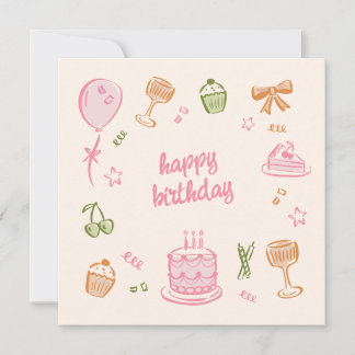 Whimsical Doodle Sketches Happy Birthday Card