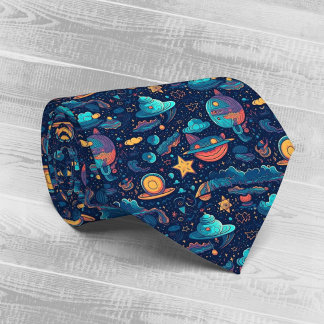 Whimsical Doodle Space Adventure Tie