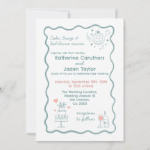 Whimsical doodle styled blue wedding Invitation