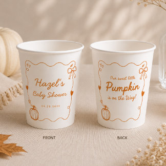 Whimsical Doodle Sweet Little Pumpkin Baby Shower Paper Cups
