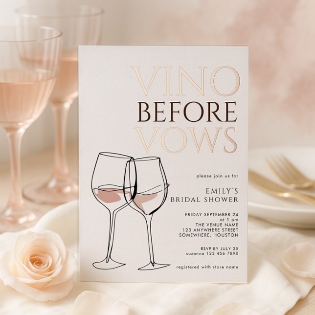 Whimsical Doodle Vino Before Vows Bridal Shower (The words Vino and Vows are in luxury REAL foil)