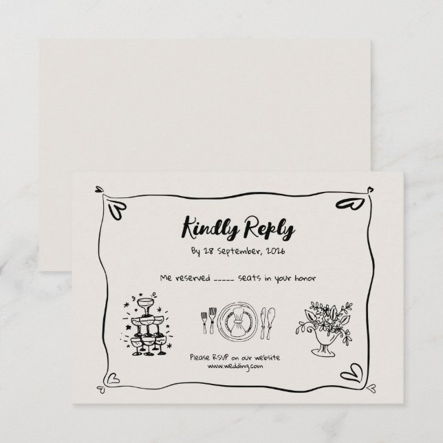 Whimsical Doodle Wedding RSVP Card (Front/Back)