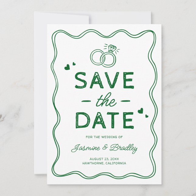 Whimsical Doodle Wedding Save The Date (Front)