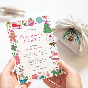 Whimsical Doodles Christmas Party Invitation