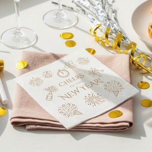 Whimsical Doodles Gold Cheers to New Year Party Napkin