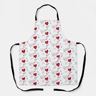 Whimsical Doodles Hand Drawn Valentines Day Apron
