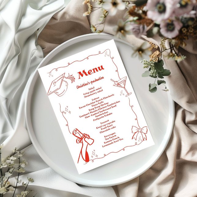 Whimsical Doodles style Hand Drawn Graduation  Menu (Creator Uploaded)