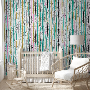 Whimsical dotted stripes wallpaper