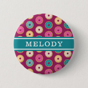Whimsical Doughnut Pattern on Purple 6 Cm Round Badge