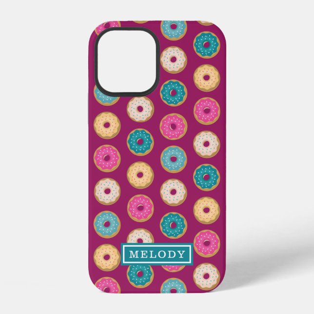 Whimsical Doughnut Pattern on Purple iPhone Case (Back)