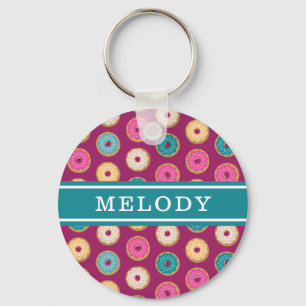 Whimsical Doughnut Pattern on Purple Key Ring