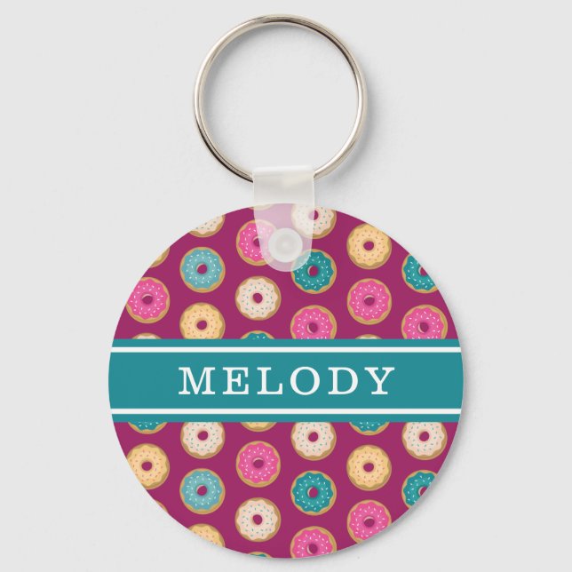Whimsical Doughnut Pattern on Purple Key Ring (Front)