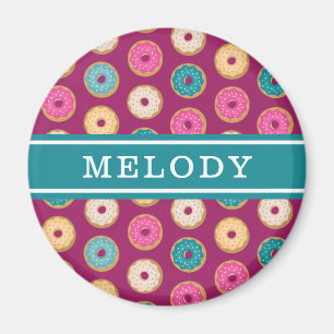 Whimsical Doughnut Pattern on Purple Magnet