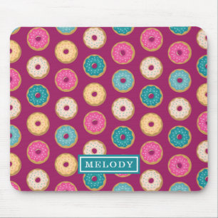 Whimsical Doughnut Pattern on Purple Mouse Pad
