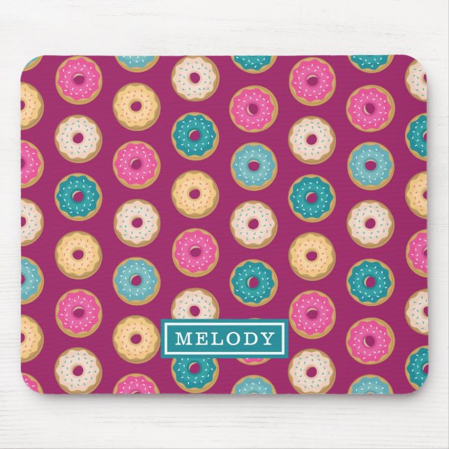 Whimsical Doughnut Pattern on Purple Mouse Pad (Front)