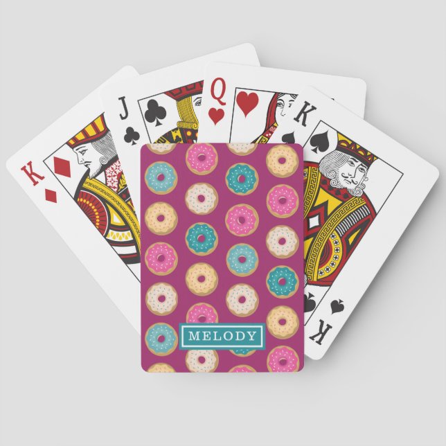 Whimsical Doughnut Pattern on Purple Playing Cards (Back)