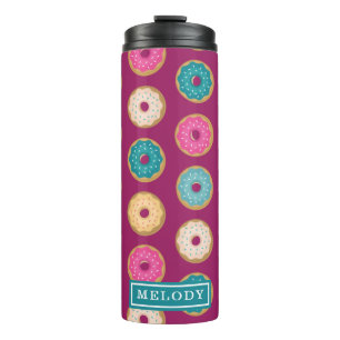 Whimsical Doughnut Pattern on Purple Thermal Tumbler