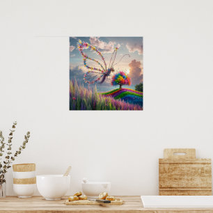 Whimsical Dragon Butterfly in Bloom: Intricate Poster